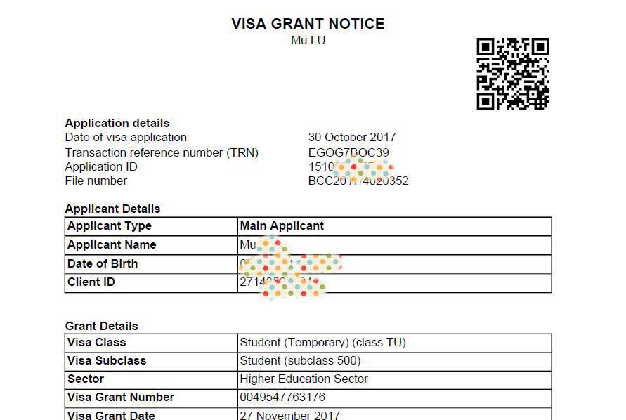 VISA GRANT NOTICE